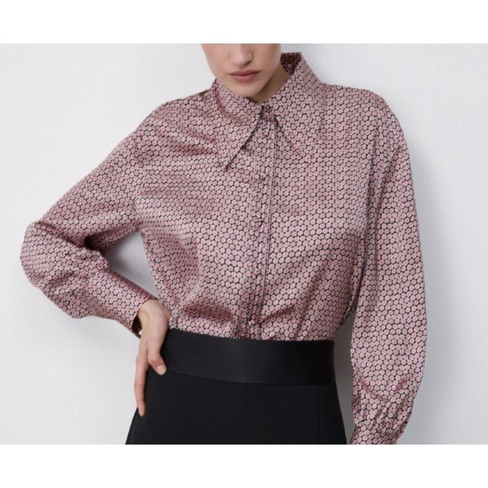 Zara Womens Daisy Floral Disco Silky  Top S Boho 70's Business‎ Cottagecore Work